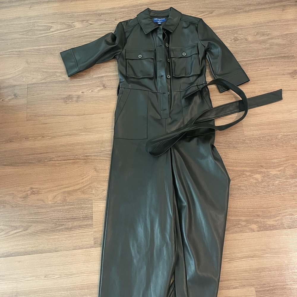 Black short sleeve pant jumpsuit.